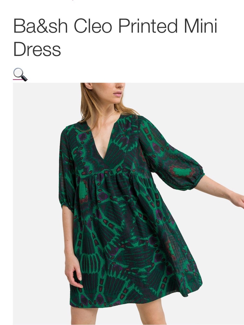 ba&sh Cleo Green Printed V-Neck Mini Dress